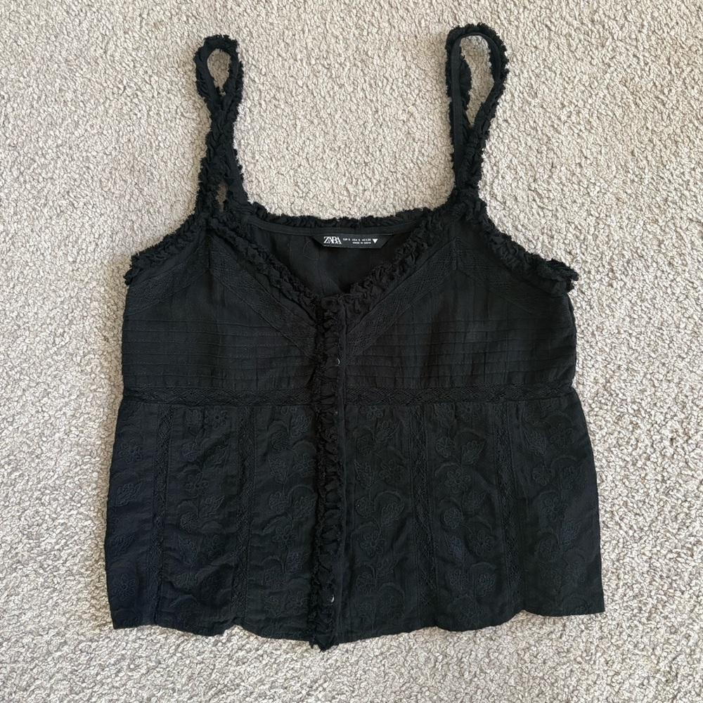 Zara Elegant Black Camisole with Lace Detail
